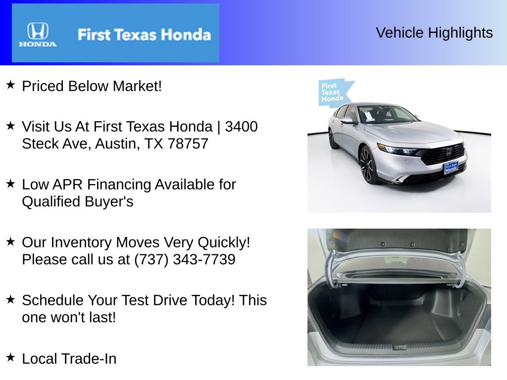 New Car 2025 Honda Accord Hybrid  Touring For Sale Under $40,000 In Austin, Texas