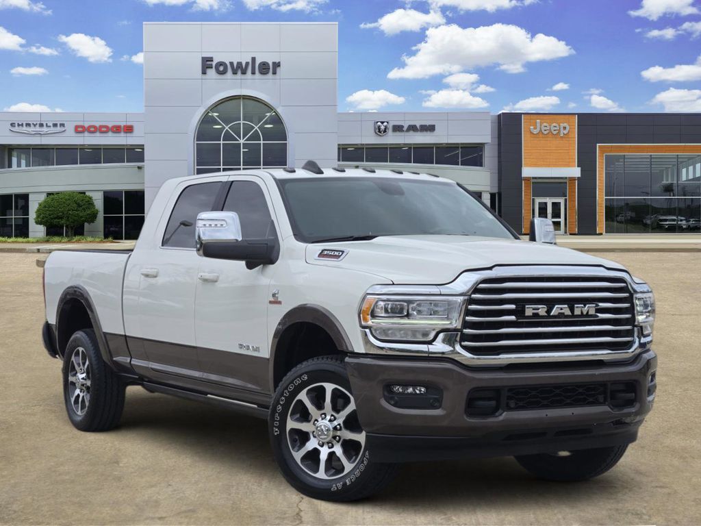 Pearl White 2024 RAM 3500 Limited Longhorn Mega Cab 4WD Pickup Truck Four-Wheel Drive 6-Speed Automatic