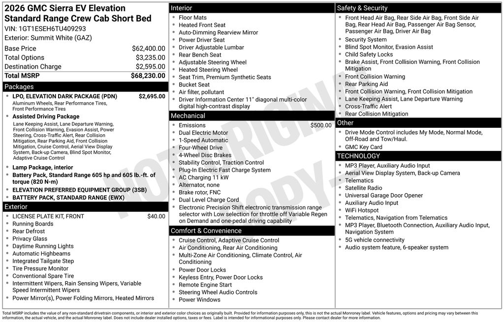 Summit White 2026 GMC Sierra EV Pickup Truck All-Wheel Drive 1-Speed Automatic