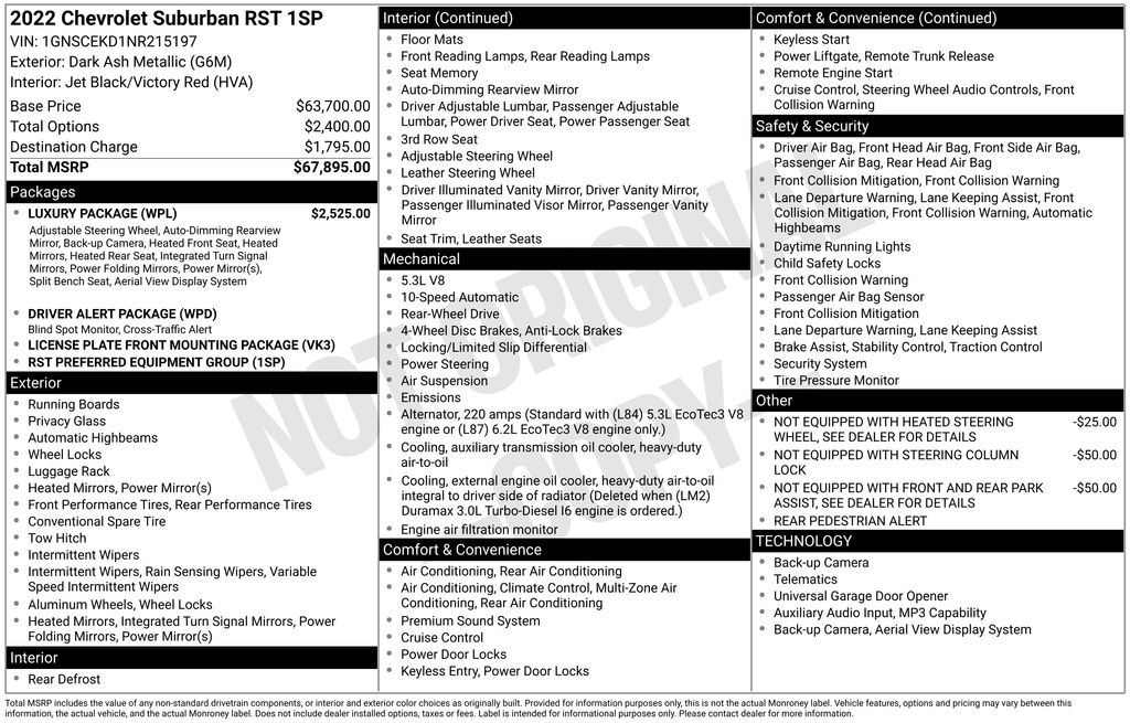 Used Car 2022 Chevrolet Suburban  Rst For Sale Under $50,000 In Austin, Texas