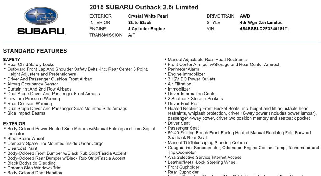 2015 Subaru Outback 2.5i 28