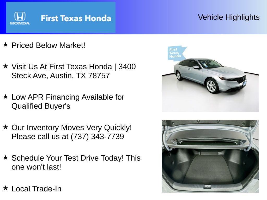 New Car 2025 Honda Accord  Lx For Sale Under $30,000 In Austin, Texas