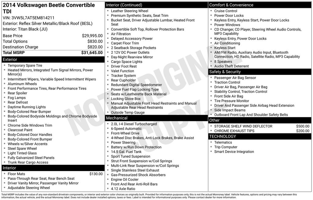 used 2014 Volkswagen Beetle car, priced at $15,000