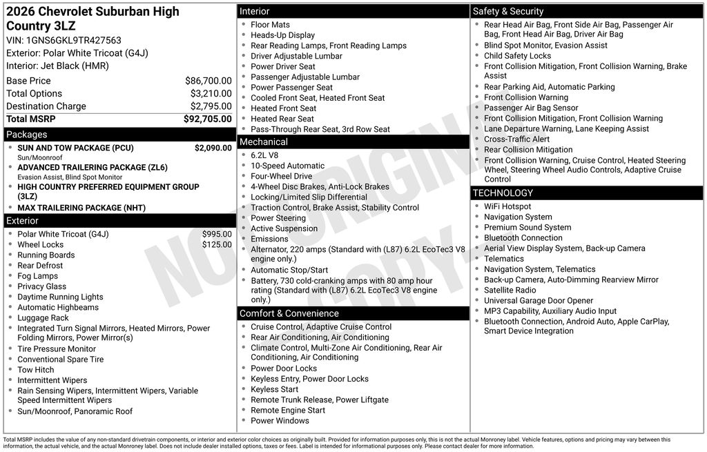 2026 Chevrolet Suburban High Country White at Klick Lewis Buick Chevrolet