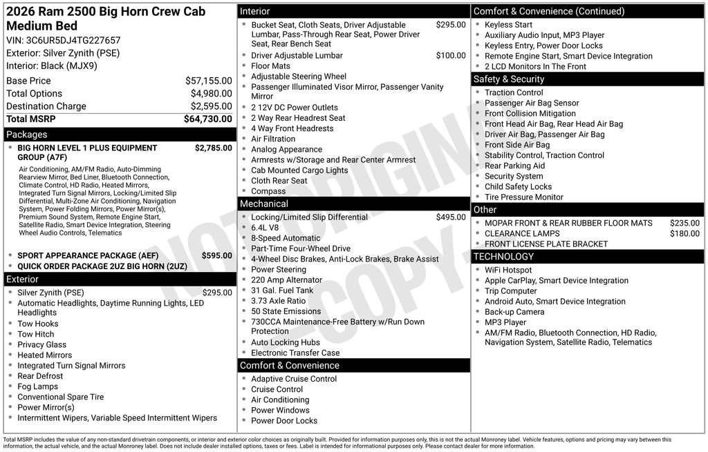 new 2026 Ram 2500 car, priced at $55,912