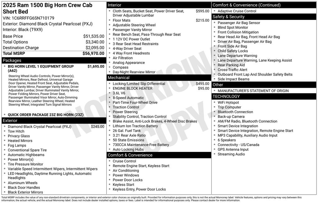 2025 Diamond Black Crystal Pearlcoat Ram 1500 Big Horn/Lone Star 4X4 Truck