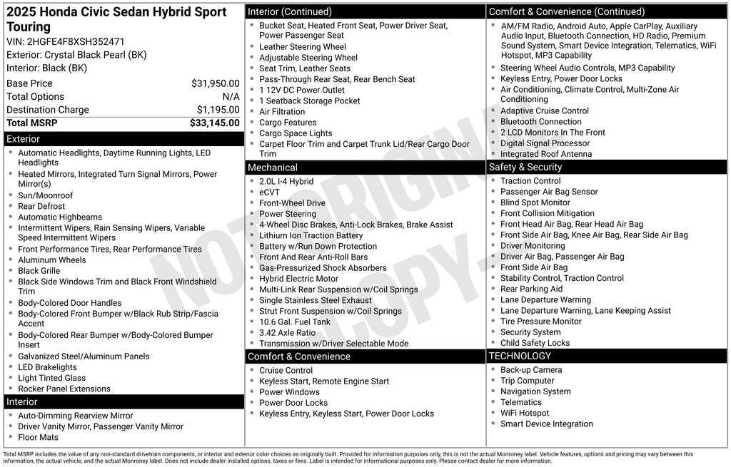 Used Car 2025 Honda Civic Hybrid  Sport For Sale Under $30,000 In Austin, Texas