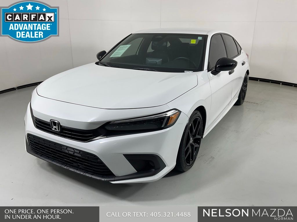 Pearl White 2022 Honda Civic Sport FWD Sedan Front-Wheel Drive Continuously Variable Transmission