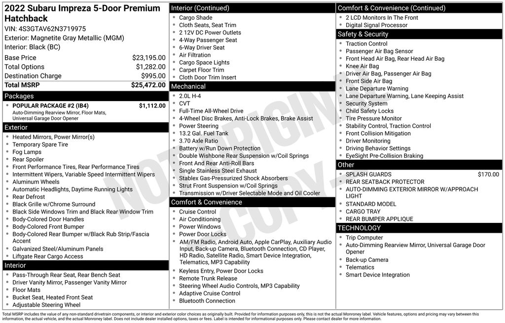 Gray Metallic 2022 Subaru Impreza Wagon All-Wheel Drive Continuously Variable Transmission