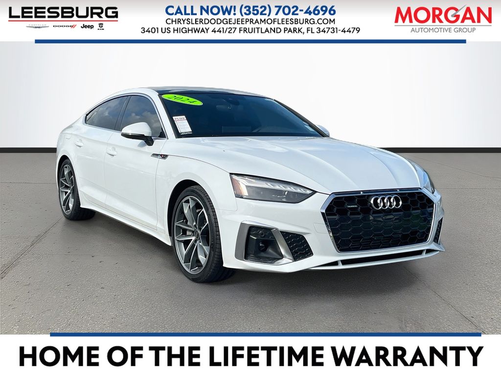 Pearl White 2024 Audi A5 Sportback Sedan All-Wheel Drive 7-Speed Automatic