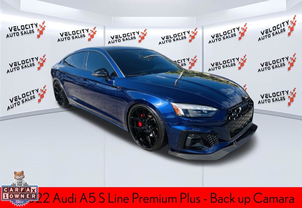 Blue Metallic 2022 Audi A5 Sportback 45 TFSI quattro Premium Plus S Line AWD Sedan All-Wheel Drive 7-Speed Automatic