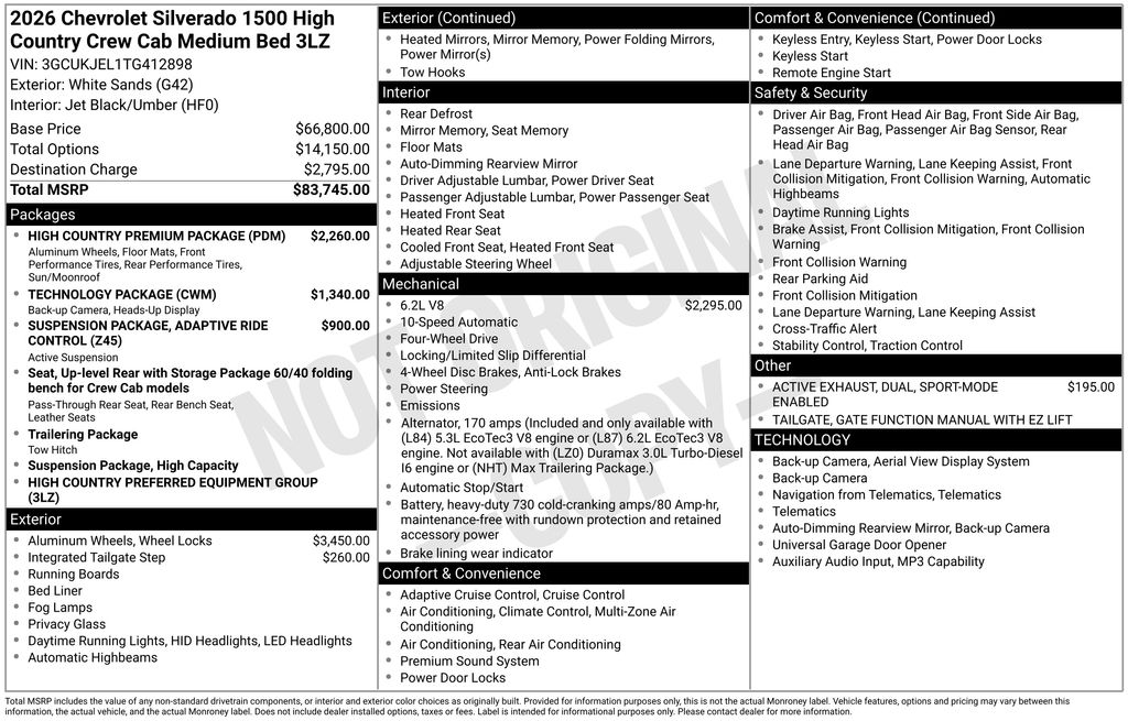 2026 Chevrolet Silverado 1500 High Country White at Klick Lewis Buick Chevrolet