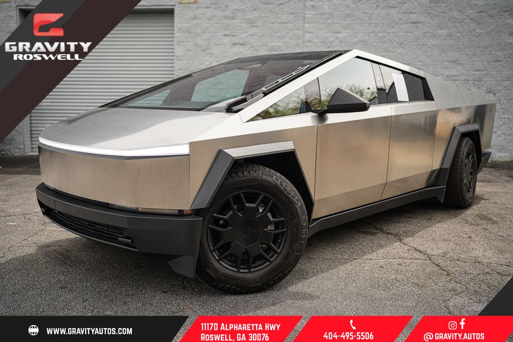 Gray (Stainless Steel) 2024 Tesla Cybertruck Crew Cab AWD Pickup Truck All-Wheel Drive 1-Speed Dual Clutch