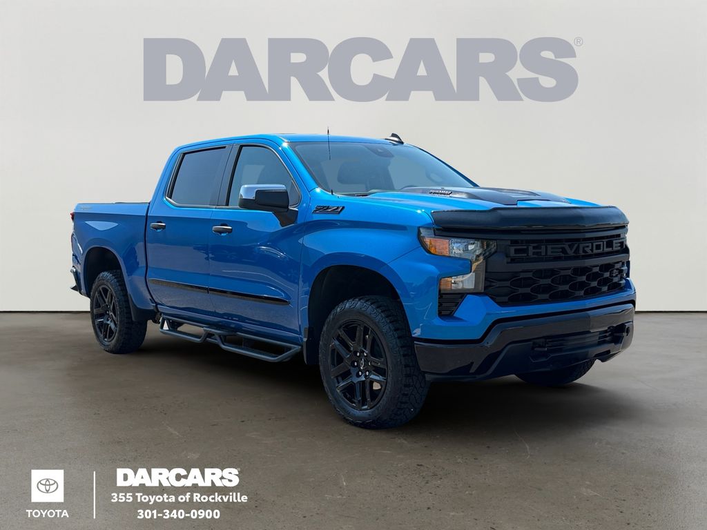 Glacier Blue Metallic 2024 Chevrolet Silverado 1500 Custom Trail Boss Crew Cab 4WD Pickup Truck Four-Wheel Drive Automatic