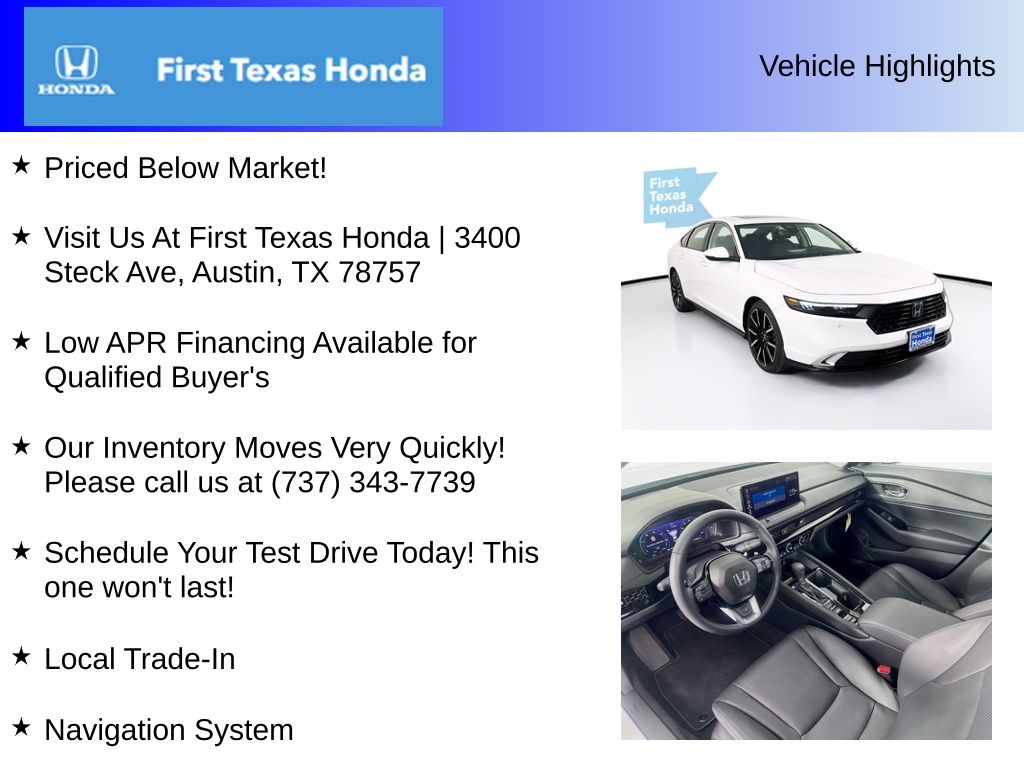 Used Car 2025 Honda Accord Hybrid  Touring For Sale Under $35,000 In Austin, Texas