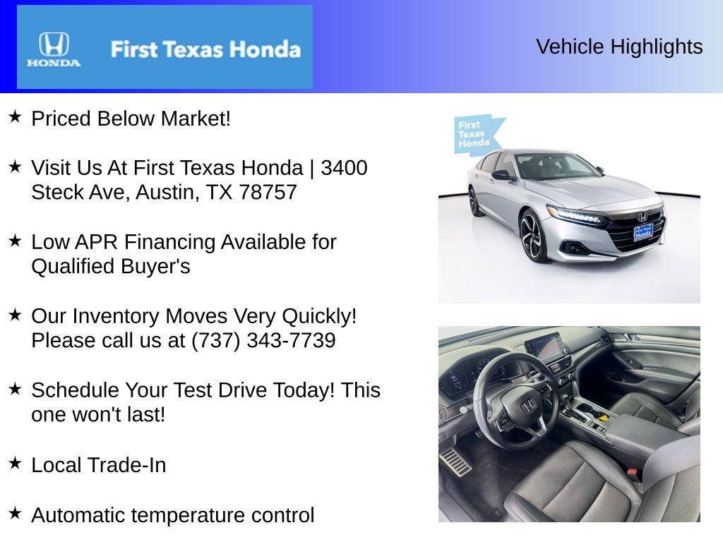 Used Car 2022 Honda Accord  Sport For Sale Under $25,000 In Austin, Texas