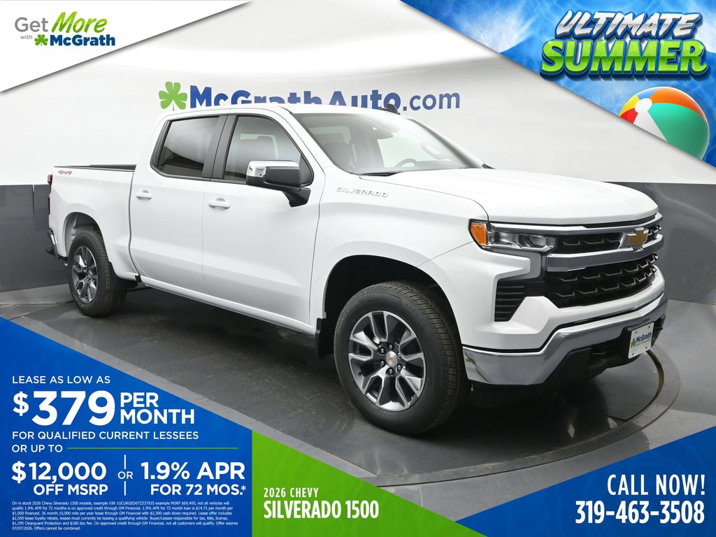 Summit White 2026 Chevrolet Silverado 1500 LT Crew Cab 4WD Pickup Truck Four-Wheel Drive Automatic