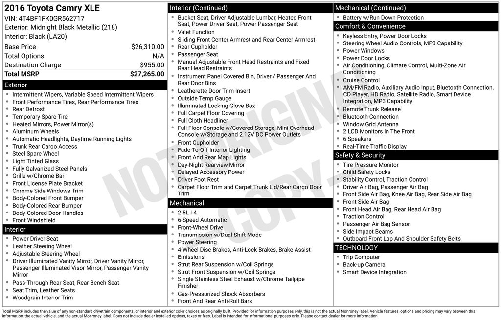 Used Car 2016 Toyota Camry  Xle For Sale Under $12,000 In Austin, Texas