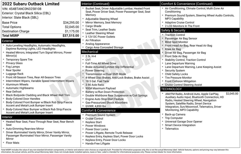 used 2022 Subaru Outback car, priced at $21,500