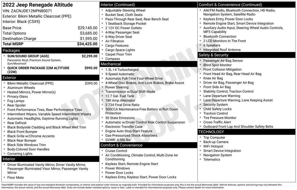 2022 Bikini Metallic Clearcoat Jeep Renegade Altitude 4X4 SUV