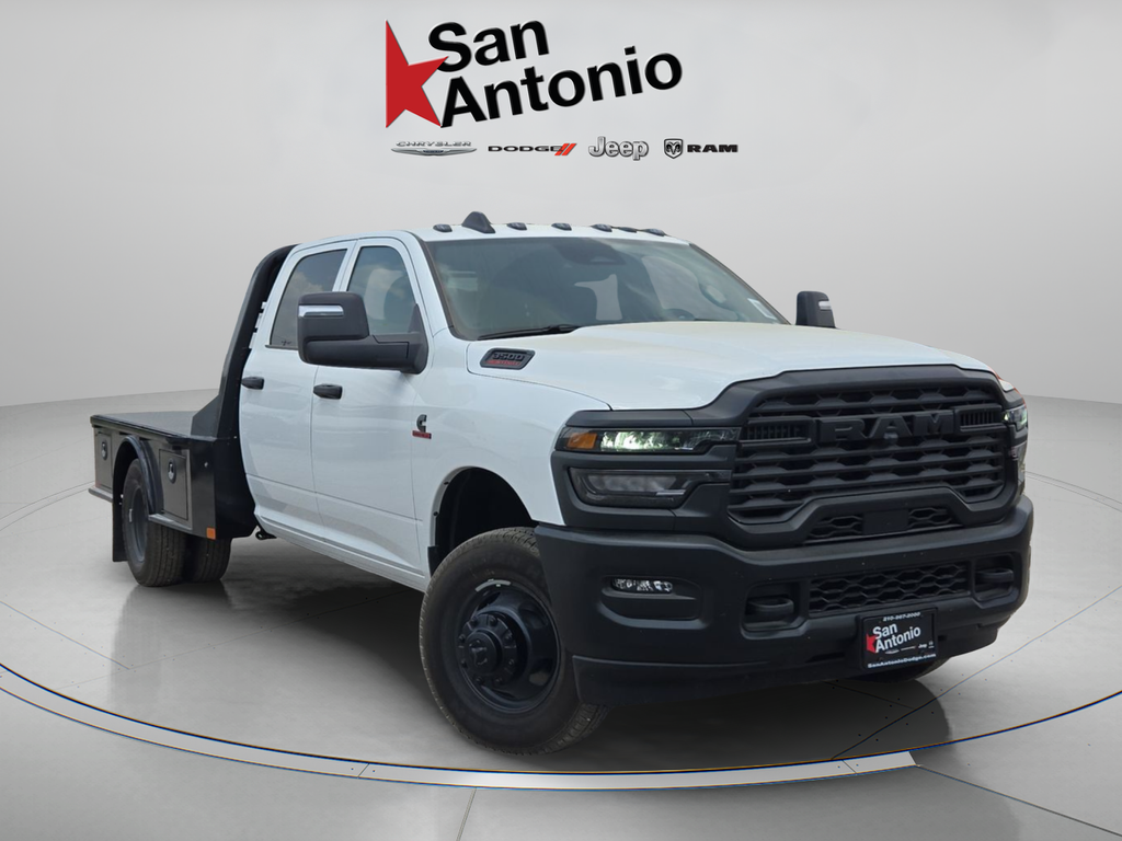 Bright White Clearcoat 2026 RAM 3500 Chassis Tradesman Crew Cab LB DRW 4WD Pickup Truck Four-Wheel Drive 8-Speed Automatic