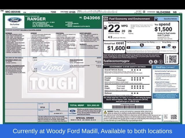 Oxford White 2022 Ford Ranger XL SuperCrew RWD Pickup Truck 4X2 Automatic