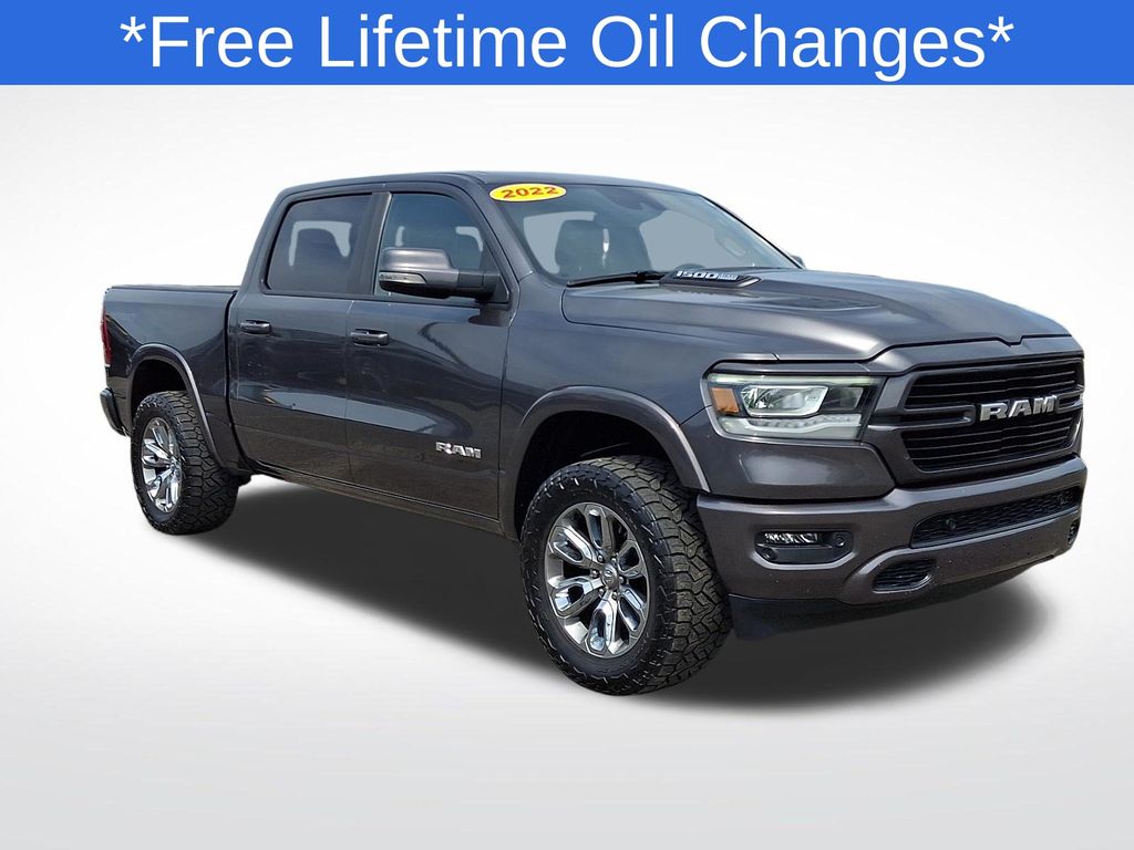 Crystal Metallic 2022 RAM 1500 Laramie Crew Cab 4WD Pickup Truck Four-Wheel Drive 8-Speed Automatic