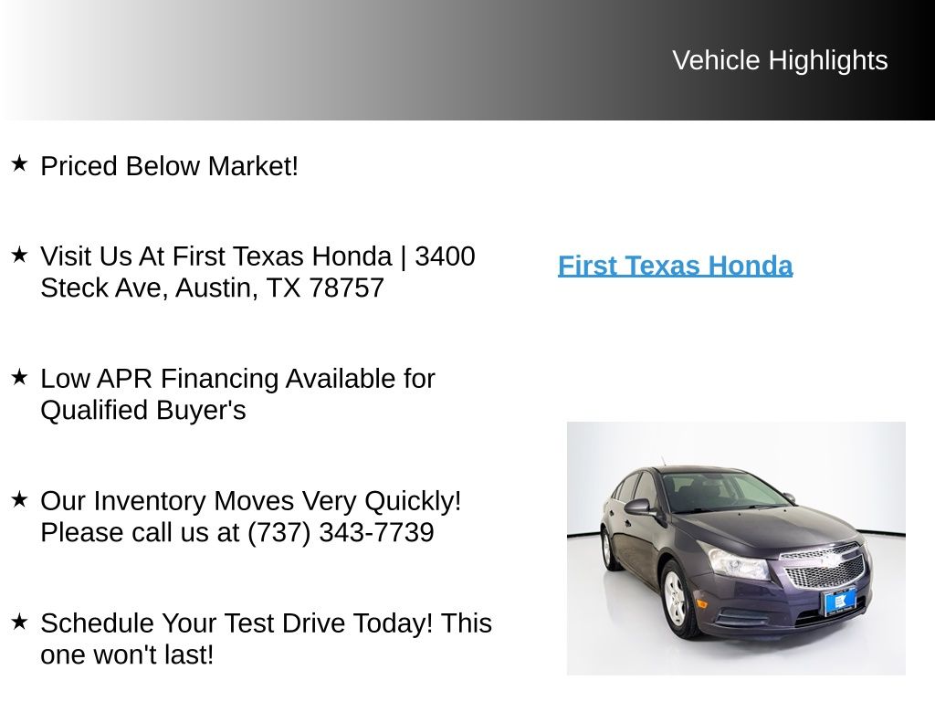 Used Car 2014 Chevrolet Cruze  1lt For Sale Under $10,000 In Austin, Texas