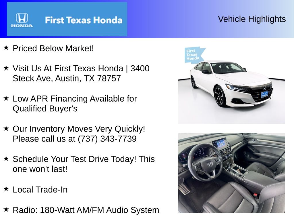 Used Car 2022 Honda Accord  Sport For Sale Under $30,000 In Austin, Texas