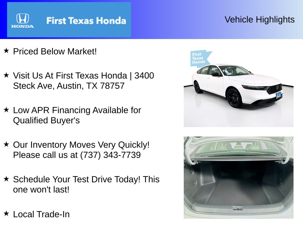 New Car 2025 Honda Accord  Se For Sale Under $35,000 In Austin, Texas