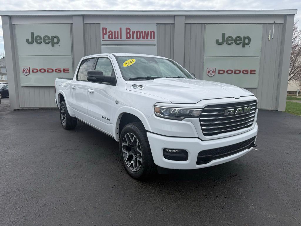 Bright White Clearcoat 2026 RAM 1500 Laramie Crew Cab 4WD Pickup Truck Four-Wheel Drive 8-Speed Automatic