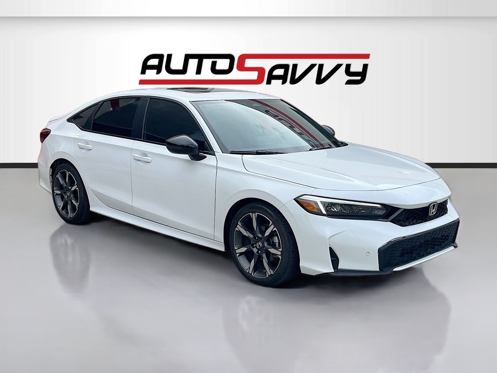 White 2025 Honda Civic Hybrid Sport Touring Sedan FWD Sedan Front-Wheel Drive Continuously Variable Transmission