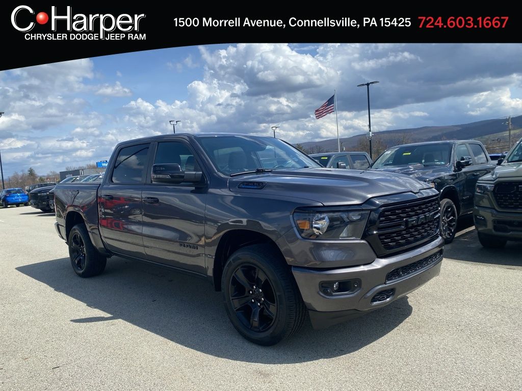 Gray (Granite Crystal Metallic Clearcoat) 2023 RAM 1500 Big Horn Crew Cab 4WD Pickup Truck Four-Wheel Drive 8-Speed Automatic