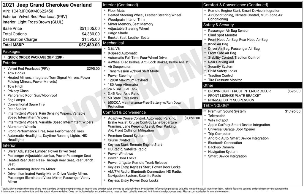 Velvet Red Pearlcoat 2021 Jeep Grand Cherokee Overland 4WD SUV / Crossover Four-Wheel Drive 8-Speed Automatic