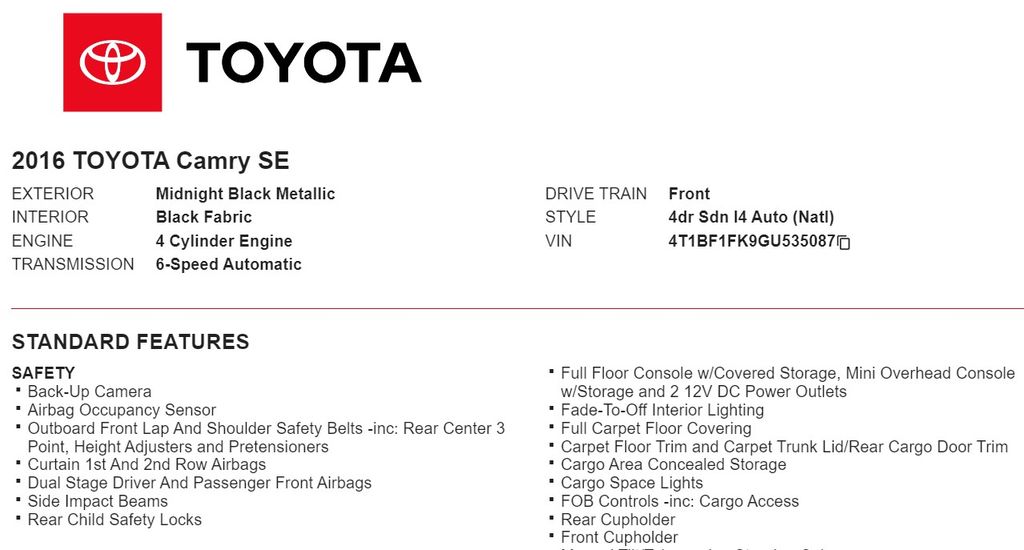 2016 Toyota Camry SE 19