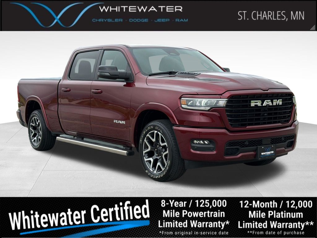 Delmonico Red Pearlcoat 2025 RAM 1500 Laramie Crew Cab 4WD Pickup Truck Four-Wheel Drive 8-Speed Automatic