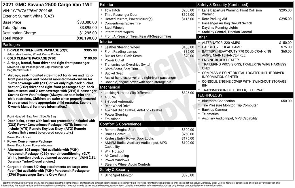 Summit White 2021 GMC Savana Cargo 2500 RWD Van Rear-Wheel Drive 8-Speed Automatic Overdrive