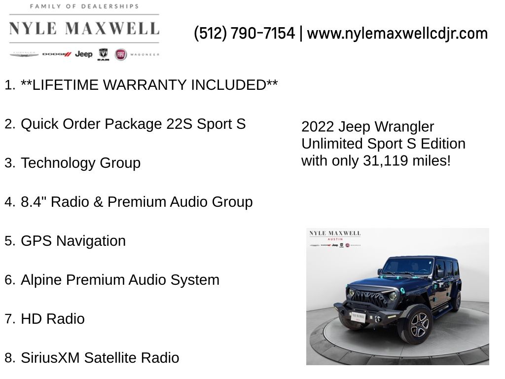 Used Car 2022 Jeep Wrangler  Unlimited Sport S For Sale Under $35,000 In Austin, Texas