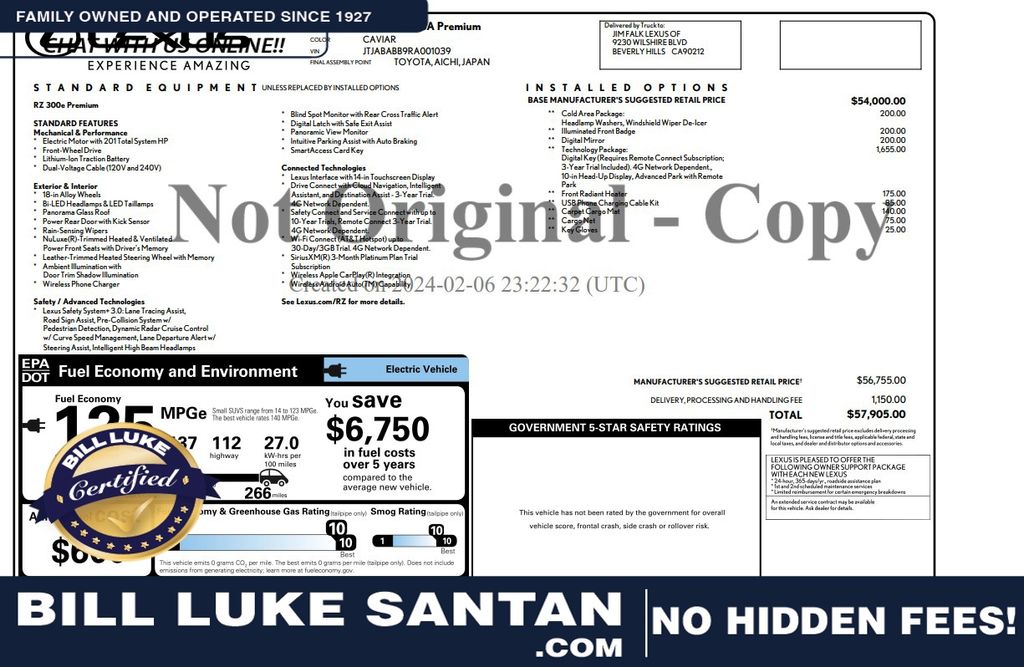 2024 Lexus RZ 300e Premium FWD with 18 inch Wheels