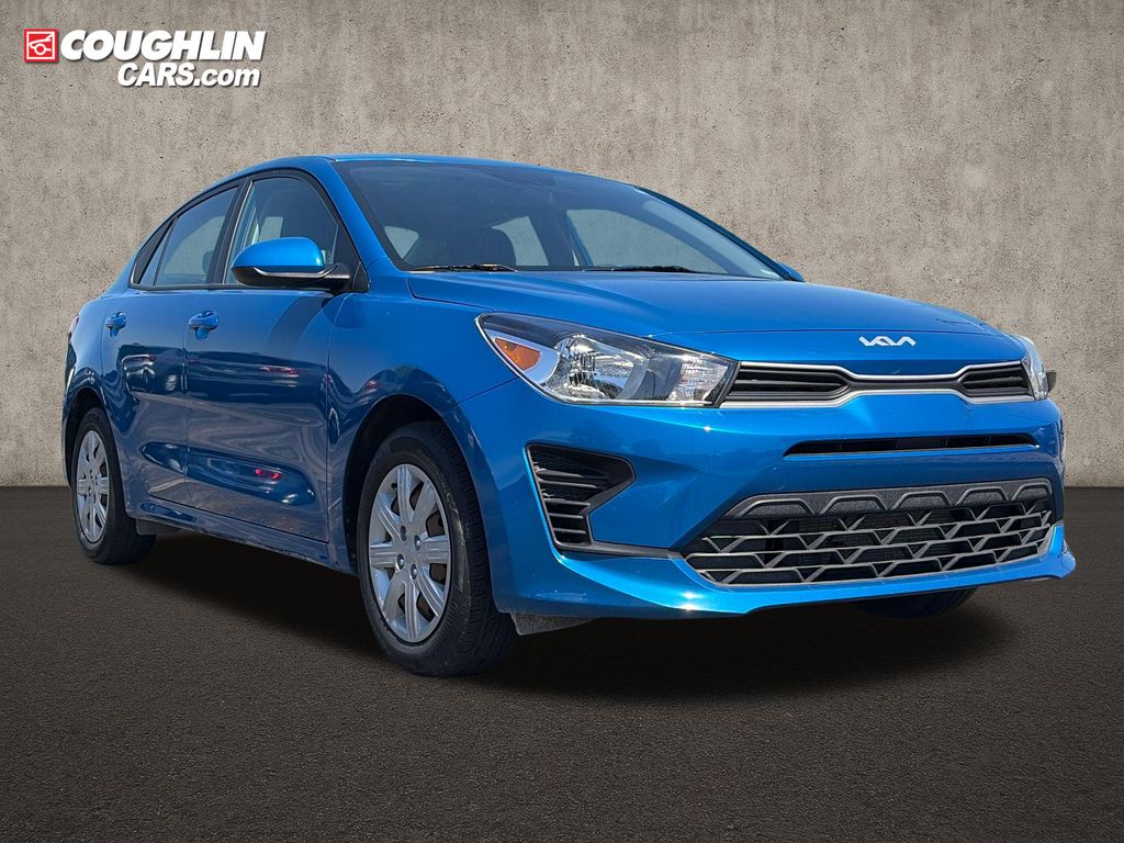 Sporty Blue 2022 Kia Rio S FWD Sedan Front-Wheel Drive Continuously Variable Transmission