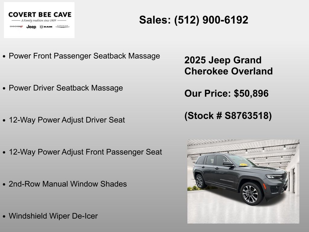 New Car 2025 Jeep Grand Cherokee  Overland For Sale Under $60,000 In Austin, Texas