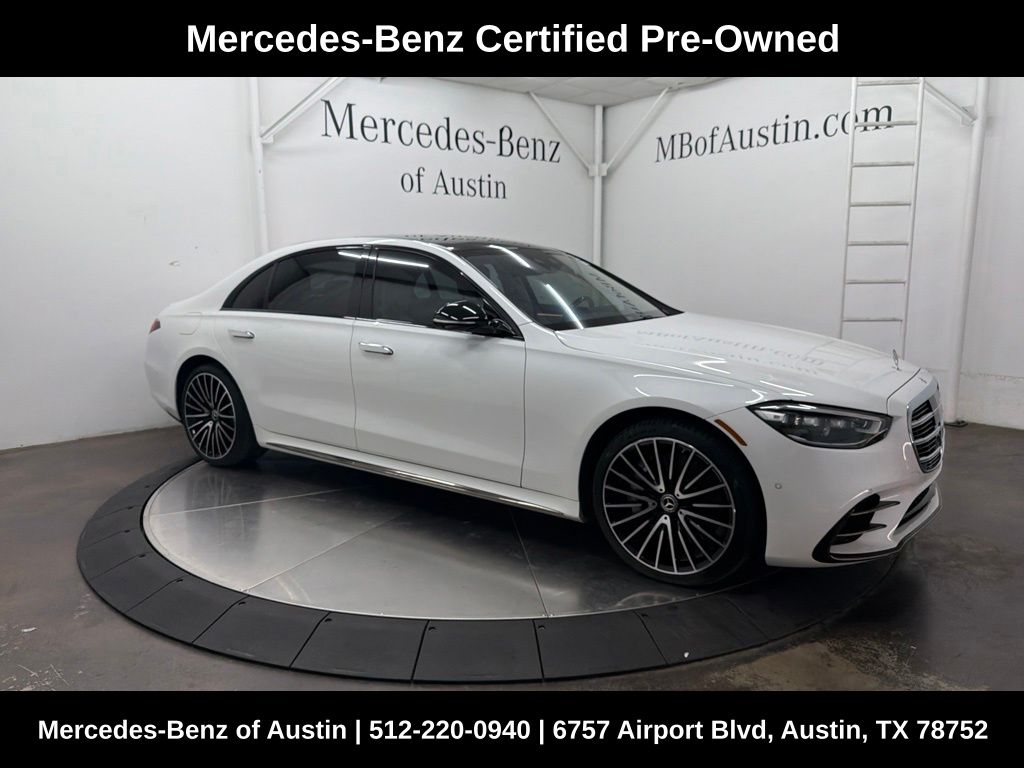 Moonlight White 2024 Mercedes-Benz S-Class Sedan All-Wheel Drive 9-Speed Automatic