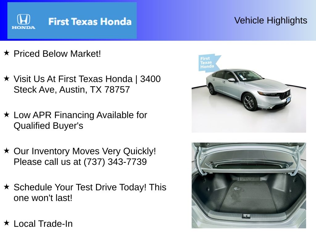 New Car 2025 Honda Accord Hybrid  Ex-l For Sale Under $40,000 In Austin, Texas