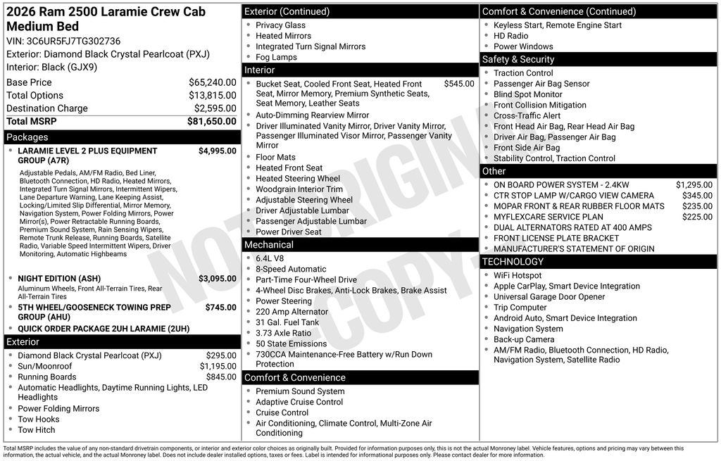 new 2026 Ram 2500 car, priced at $73,928