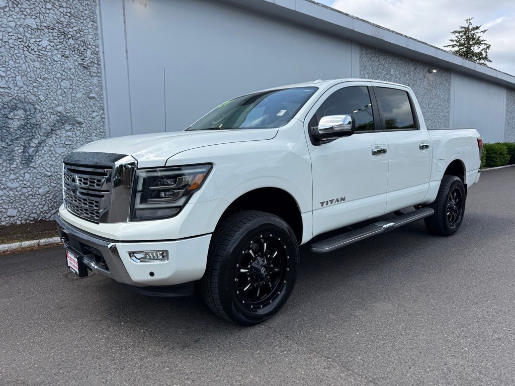 Pearl White Metallic 2021 Nissan Titan SL Crew Cab 4WD Pickup Truck Four-Wheel Drive 9-Speed Automatic
