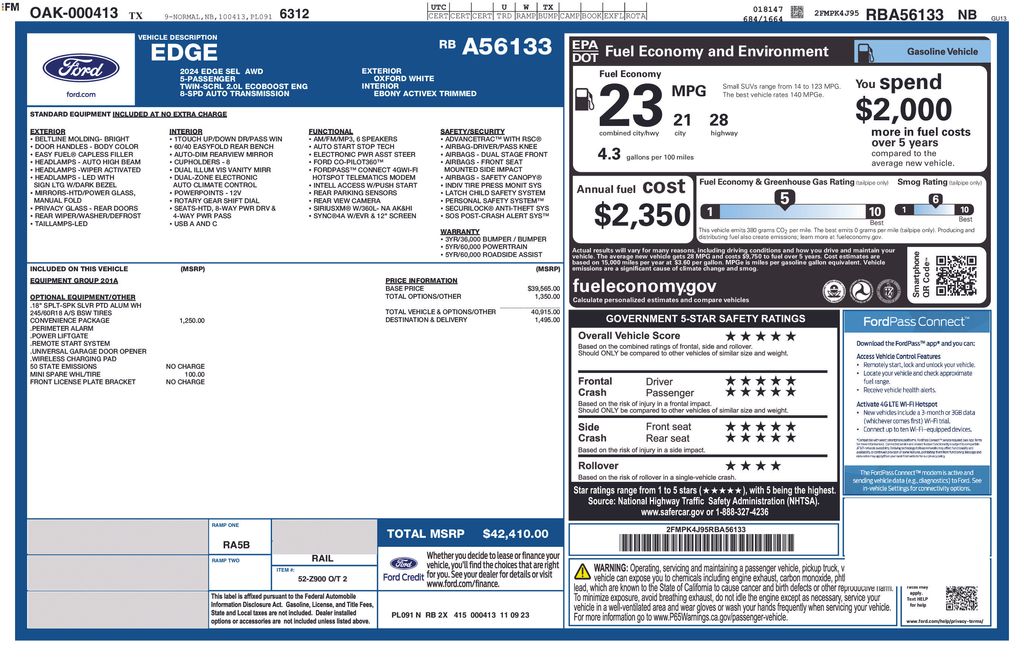 2024 Ford Edge SEL White at Classic Elite Chevrolet Hwy 6