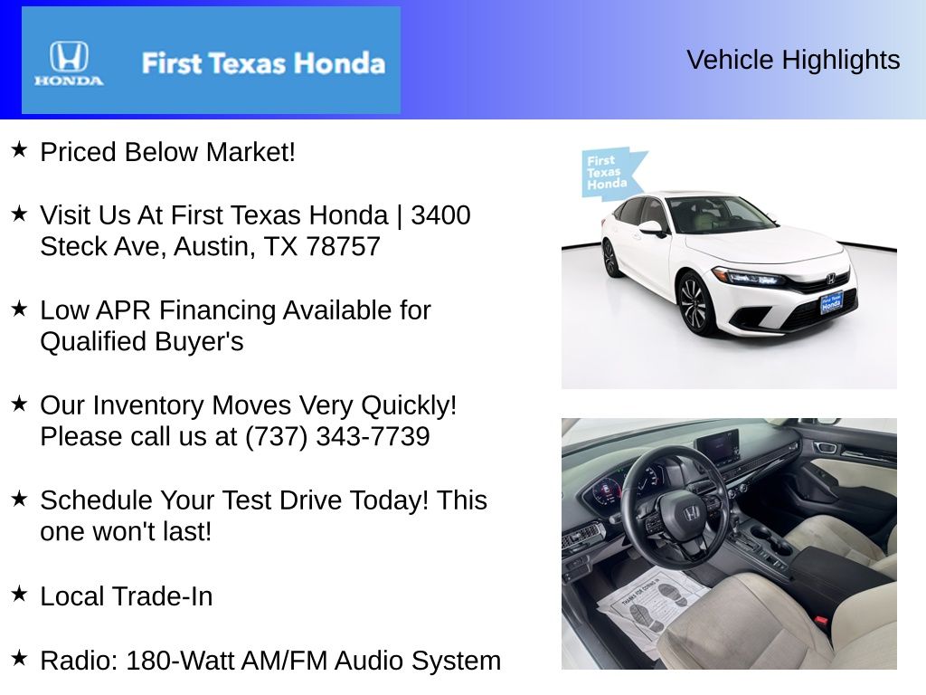 Used Car 2022 Honda Civic  Ex For Sale Under $20,000 In Austin, Texas