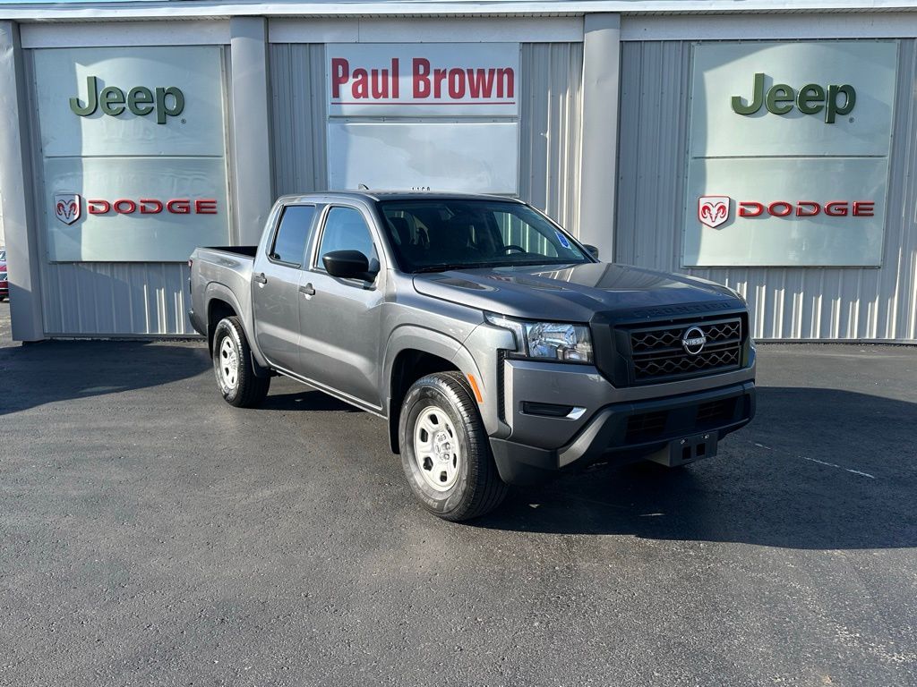 Gray (Gun Metallic) 2023 Nissan Frontier S Crew Cab 4WD Pickup Truck Four-Wheel Drive 9-Speed Automatic