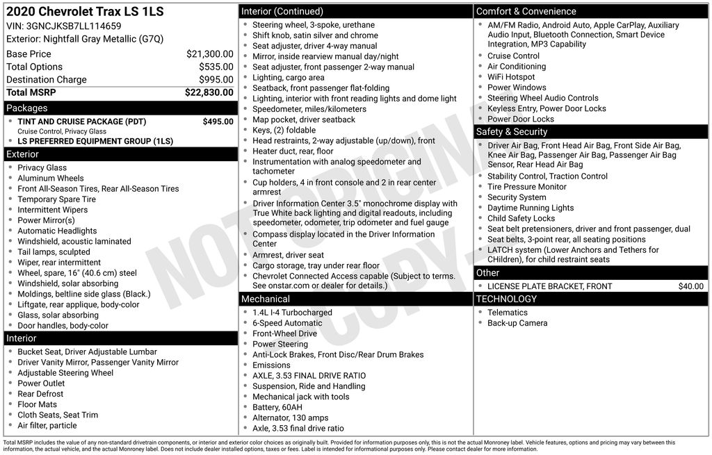 Used Car 2020 Chevrolet Trax  Ls For Sale Under $15,000 In Austin, Texas