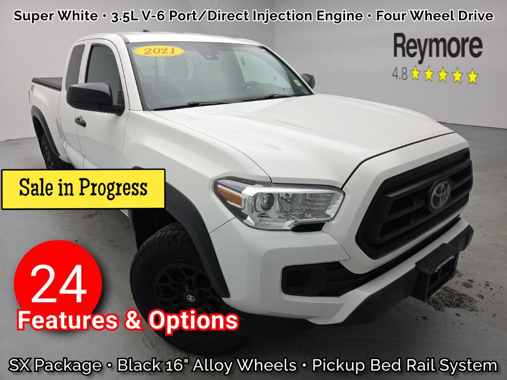Super White 2021 Toyota Tacoma SR V6 Access Cab 4WD Pickup Truck Four-Wheel Drive 6-Speed Automatic